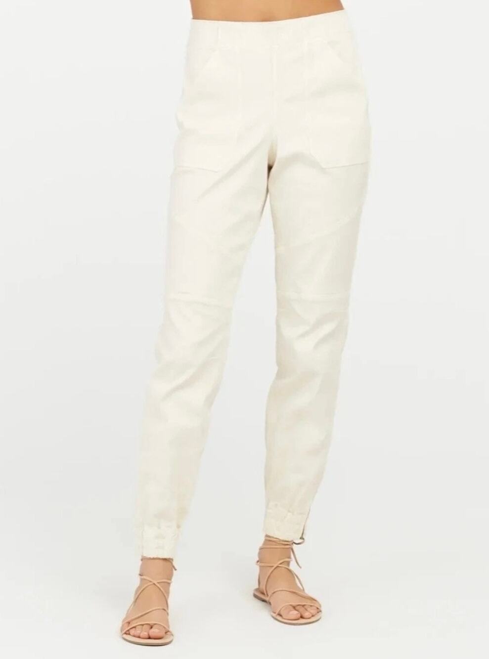 Spanx Stretch Twill Cargo Jogger Pants Parchment Cream Size S